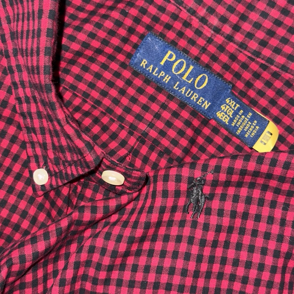 Polo Ralph Lauren Long Sleeve Button Down Oxford Shirt Mens 4XLT Red Black Plaid